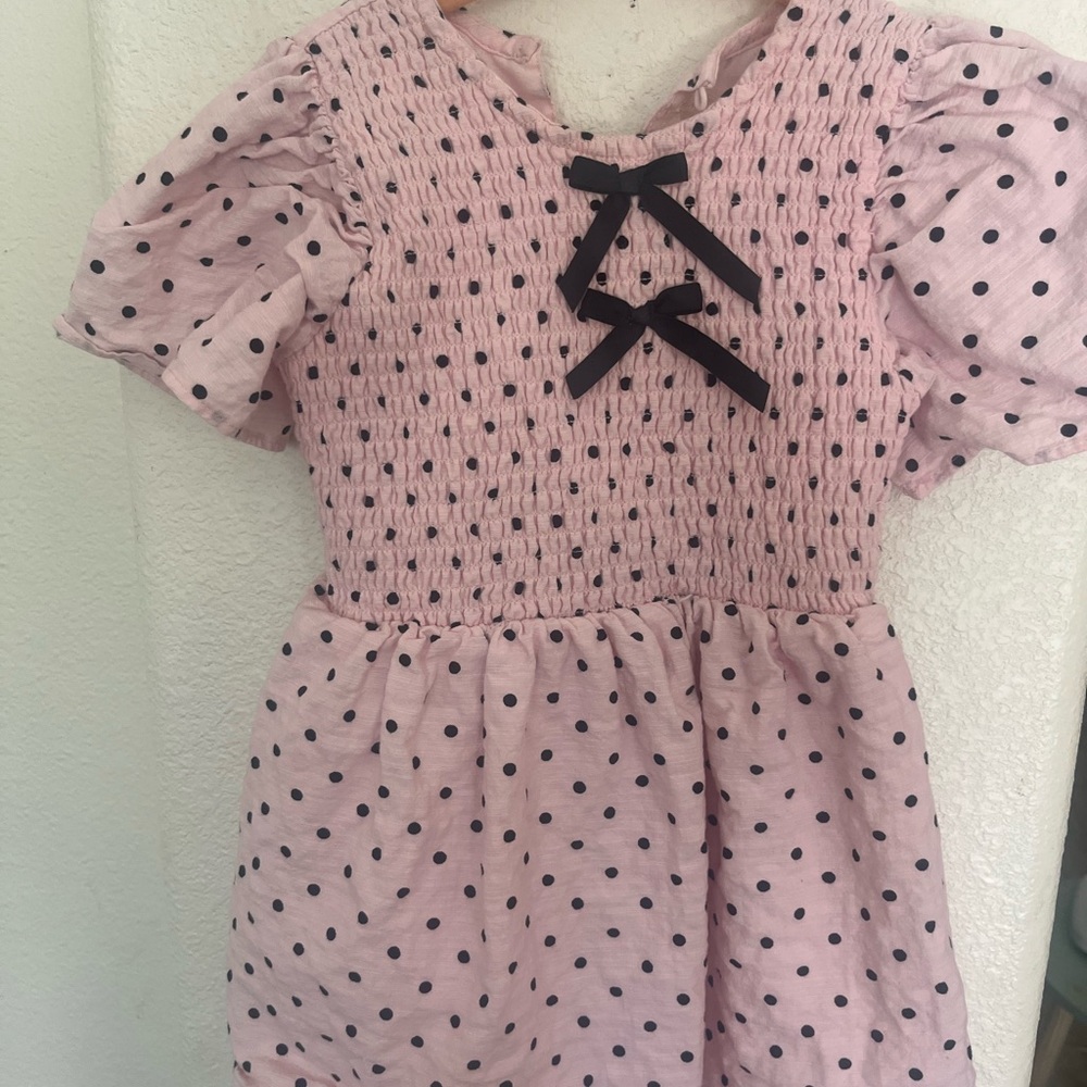 Pink Polka Dot Kids Dress with Bows